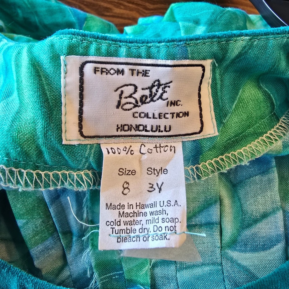 Vintage Bette Inc Honolulu Hawaii Cotton Maxi Dress Teal Green Wave Print 8 - Picture 7 of 13
